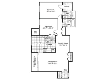 Floor Plan  Two bedroom two bathroom B5 Floorplan at Oakfield Apartment Homes in Wheaton MD