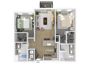 Floor Plan  Two bedroom floor plan at The Brynn in Kirkland WA