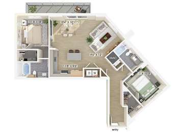 Floor Plan  Two bedroom floor plan at Treo Apartments in Fort Lauderdale FL