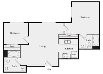 Floor Plan  B5 Two bedroom floor plan image at iL Palazzo Apartments in San Diego CA