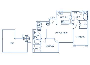Floor Plan  Two bedroom floor plan at Caprielle Apartments in San Diego CA