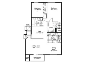 Floor Plan  Two bedroom two bathroom B6 Floorplan at Oakfield Apartment Homes in Wheaton MD