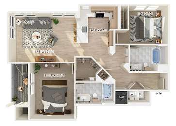 Floor Plan  Two bedroom floor plan at The Braydon Apartments in Napa CA
