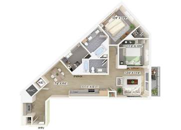Floor Plan  Two bedroom floor plan at Treo Apartments in Fort Lauderdale FL