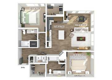 Floor Plan  Two bedroom floor plan at The Edley in Atlanta GA