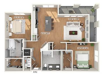Floor Plan  Two bedroom floor plan at Heights at 1520 Apartments in Houston TX