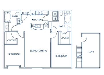 Floor Plan  Two bedroom floor plan at Caprielle Apartments in San Diego CA