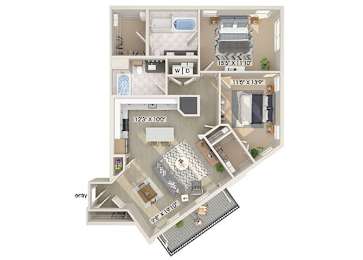 Floor Plan  Two bedroom floor plan image at East Bend Apartments in Houston TX