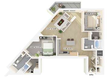 Floor Plan  Two bedroom floor plan at Treo Apartments in Fort Lauderdale FL