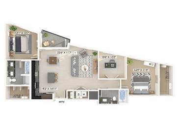 Floor Plan  Two bedroom floor plan image at East Bend Apartments in Houston TX