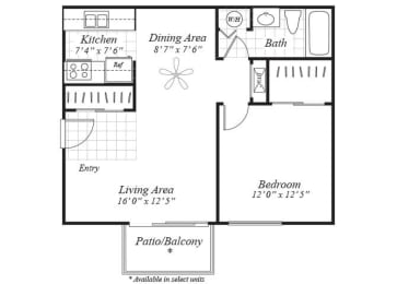 Floor Plan  One bedroom one bathroom floor plan at Brentwood