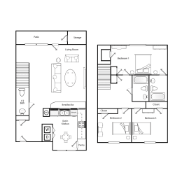 Floor Plan  C1 3 bedroom income restricted floor plan at Broadwater Townhomes Apartments