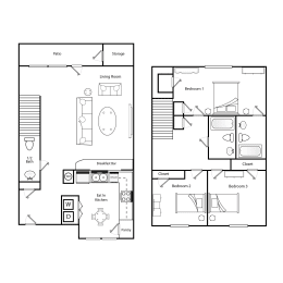 Floor Plan  3 bedroom 2.5 bathroom floorplan image at Broadwater Townhomes in Chester, VA