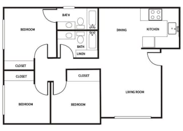Floor Plan  three bedroom two bathroom floor plan image at Park Villas