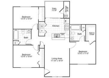 Floor Plan  three bedroom floor plan at paradise oaks apartments
