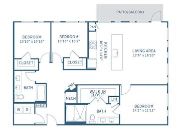 Floor Plan  Three Bedroom floor plan at Jada Legacy Central