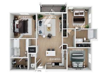 Floor Plan  Three bedroom floor plan at Hawkley Apartments in Milford MA