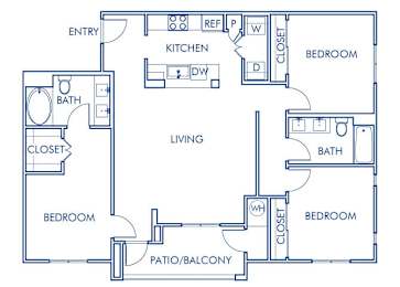 Floor Plan  Three bedroom floor plan at Sierra at Otay Ranch Apartments in Chula Vista CA