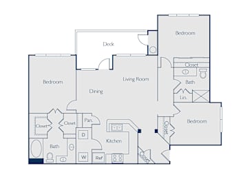 Floor Plan  Three bedroom two bathroom floorplan image at Callista Hill Country Apartments in Austin TX