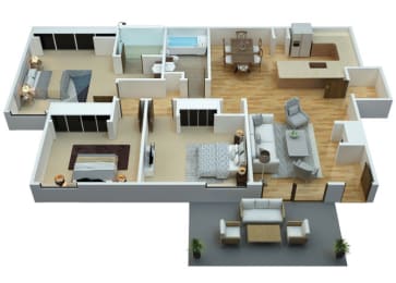 Floor Plan  Three bedroom floor plan at Woodcreek Apartments in Las Vegas NV