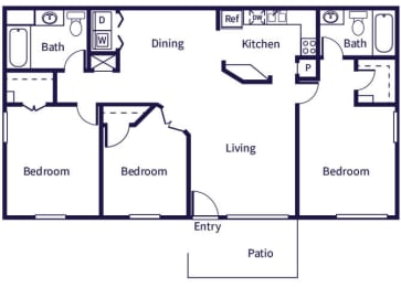 Floor Plan  three bedroom floor plan layout at tidwell estates