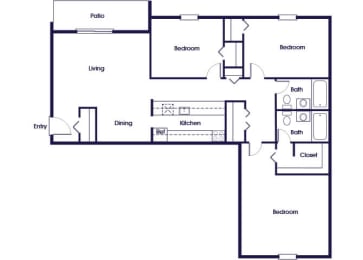 Floor Plan  Three bedroom two bathroom floor plan image at Wicklow Square