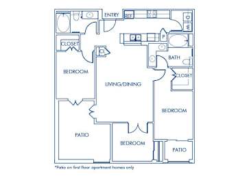 Floor Plan  Three bedroom floor plan at Caprielle Apartments in San Diego CA