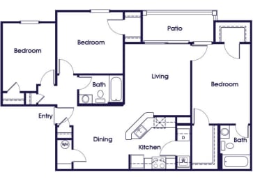Floor Plan  Three bedroom two bathroom floor plan image at Weston Circle