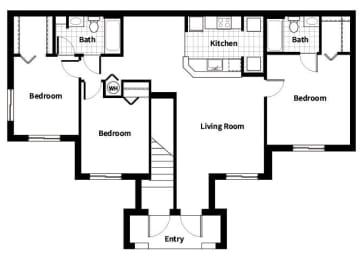 Floor Plan  Three bedroom two bathroom floor plan image at Running Brook Apartments in Miami FL