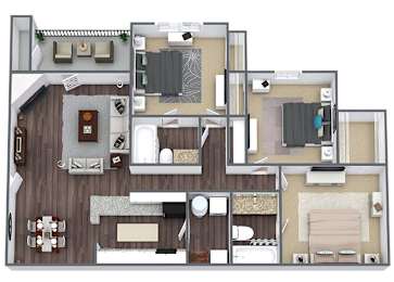 Floor Plan  Three bedroom floor plan image at Priest Lake in Nashville TN