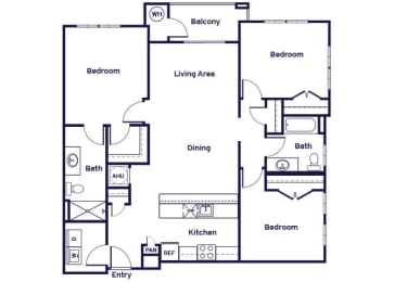 Floor Plan  Three bedroom two bathroom floor plan image at Riverwoods at Lake Ridge in Woodbridge VA
