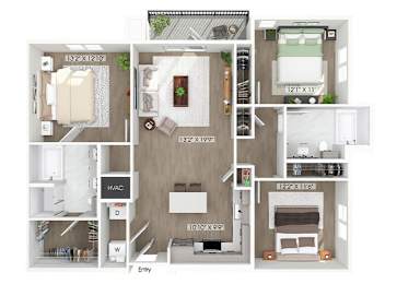 Floor Plan  Three bedroom floor plan at The Penstone Apartments and Townhomes in South Walpole MA
