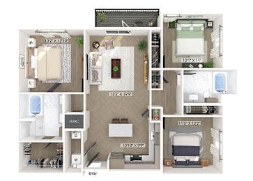 Floor Plan  Three bedroom floor plan at Station 316 in Woburn MA