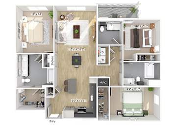 Floor Plan  Three bedroom floor plan image at The Wylden in Los Angeles CA