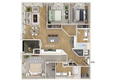 Floor Plan  Three bedroom floor plan at Olivean Apartments in Broomfield CO