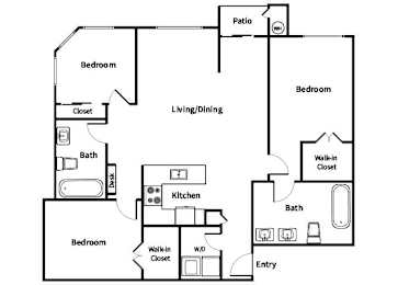 Floor Plan  Three bedroom floor plan image at Madison at Town Center Apartments in Santa Clarita CA
