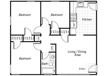 Floor Plan  three bedroom one bathroom floor plan image at Sutterfield