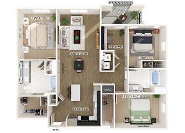 Floor Plan  Three bedroom floor plan image at West Village Poway Apartments in Poway CA