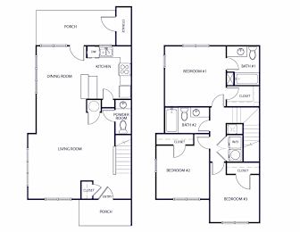 Floor Plan  Three bedroom floor plan image at Grand Oaks Apartments in Chester VA