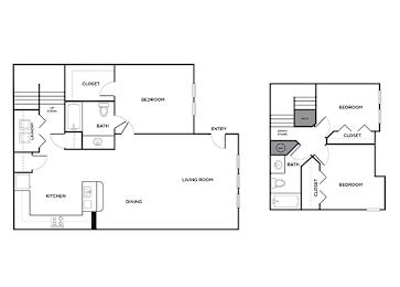 Floor Plan  Three bedroom townhome floor plan at Ironwood Crossing Apartments and Townhomes in Fort Worth TX