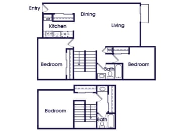 Floor Plan  Three bedroom townhome Floorplan Image at The Pine Apartments in Lakewood CO