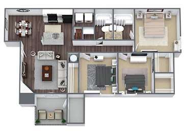 Floor Plan  Three bedroom floor plan image at Priest Lake in Nashville TN