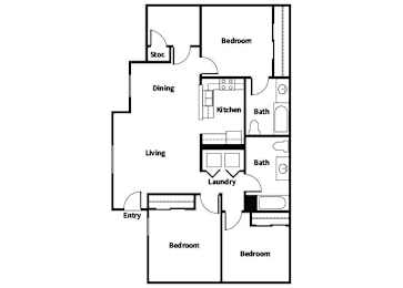 Floor Plan  C2 Three bedroom floor plan at Park Village Apartments in Conroe TX