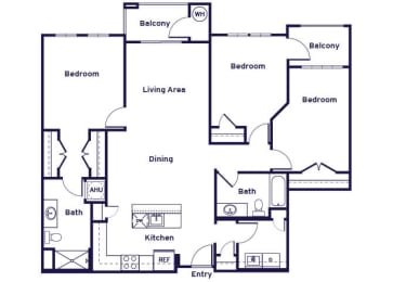 Floor Plan  Three bedroom two bathroom floor plan image at Riverwoods at Lake Ridge in Woodbridge VA