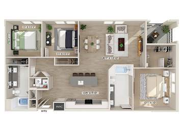 Floor Plan  Three bedroom floor plan image at West Village Poway Apartments in Poway CA
