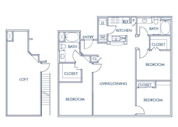 Floor Plan  Three bedroom floor plan at Caprielle Apartments in San Diego CA
