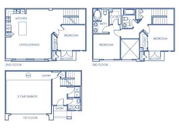 Floor Plan  Three bedroom floor plan at Sierra at Otay Ranch Apartments in Chula Vista CA
