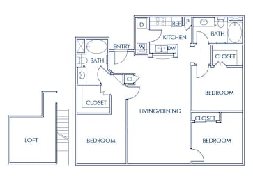 Floor Plan  Three bedroom floor plan at Caprielle Apartments in San Diego CA