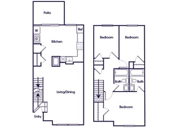 Floor Plan  Three bedroom townhome floor plan image at Riverwoods at Towne Square in Woodbridge VA