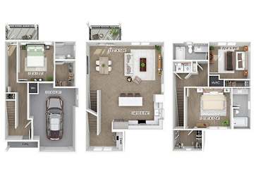 Floor Plan  Three bedroom floor plan at The Penstone Apartments and Townhomes in South Walpole MA